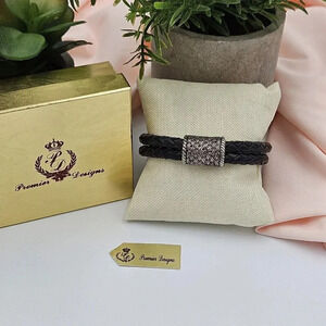 Premier Designs Vintage Braided Leather Bracelet with Silver Accent Lobster Claw